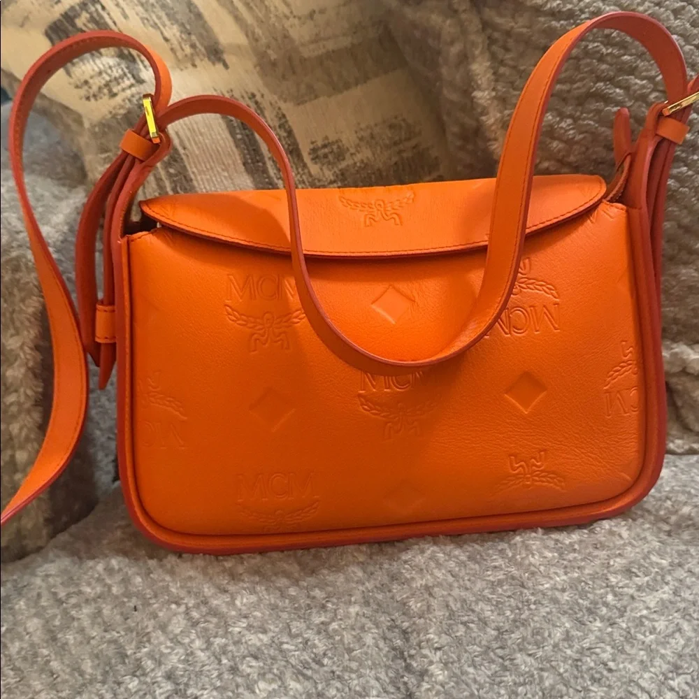 MCM Orange Leather Women's Bag midsized luxury high end statement‎ piece upscale